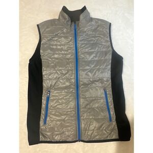 Marmot Women's Puffer Fleece Vest Medium Gray Black Blue Zipper Outdoor